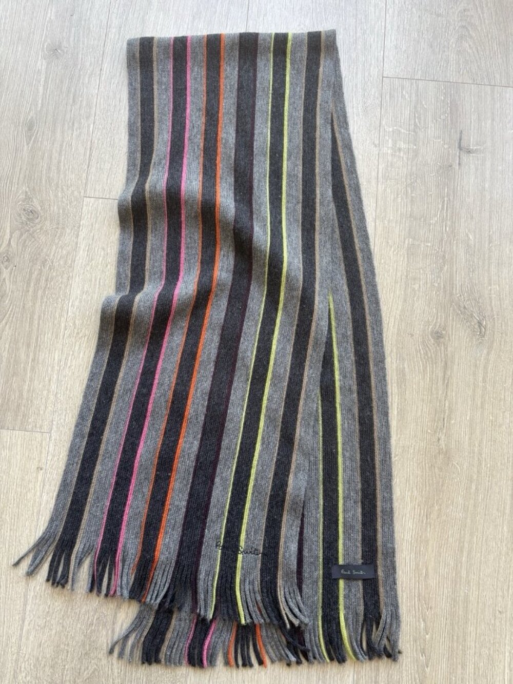 Paul Smith Multicolor Stripe Muffler Charcoal & Gray Scarf Fringe
